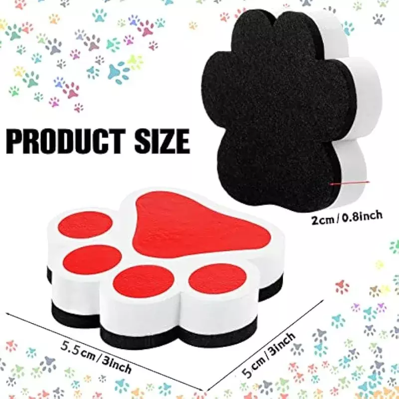 Desenhos animados Dog Footprints Eraser magnético, pata Shaped, seco Erase, White Board Magnet, Assorted Dry Erasers