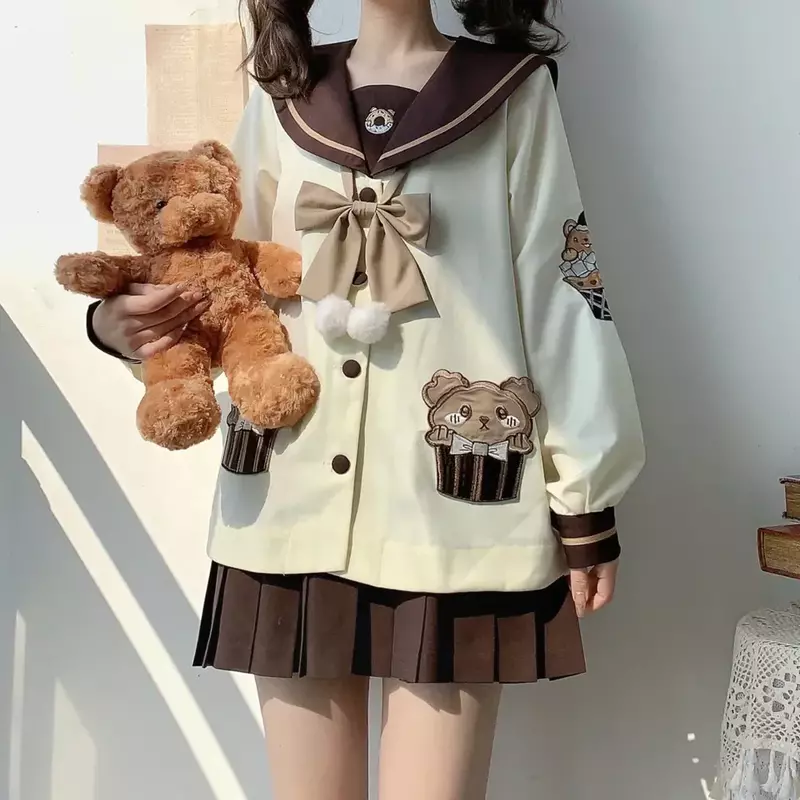 Japanese and Korean style cute new kindergarten JK uniform cute long and short sleeve sailor suit bear style cosplay anime