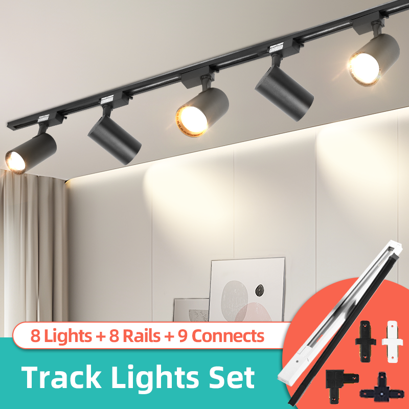 LED 트랙 라이트 세트, COB 레일 조명 트랙 라이트, 주방 거실 의류 상점용, 12W, 20W, 30W, 40W, 220V
