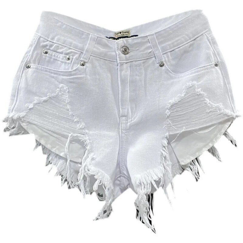 Mode koreanische weiße Jeans Loch zerrissen niedrige Taille Denim Shorts Frauen шорты женский