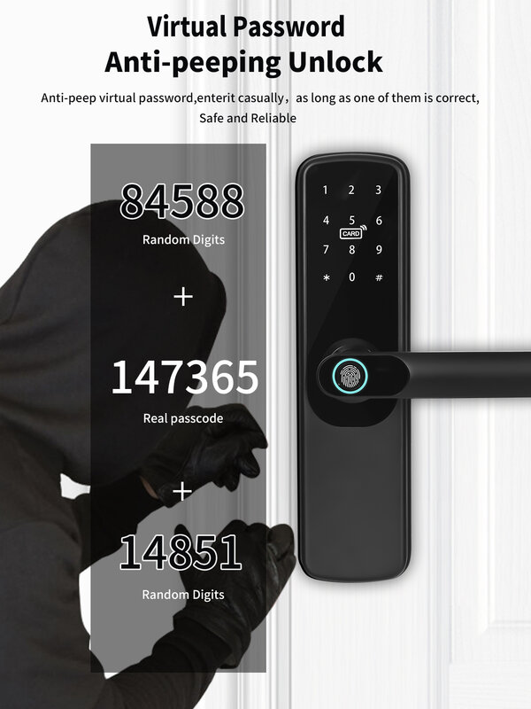 Дверной смарт-замок Tuya с Wi-Fi, электронный, с Биометрическим паролем, со сканером отпечатков пальцев, дистанционное управление через приложение