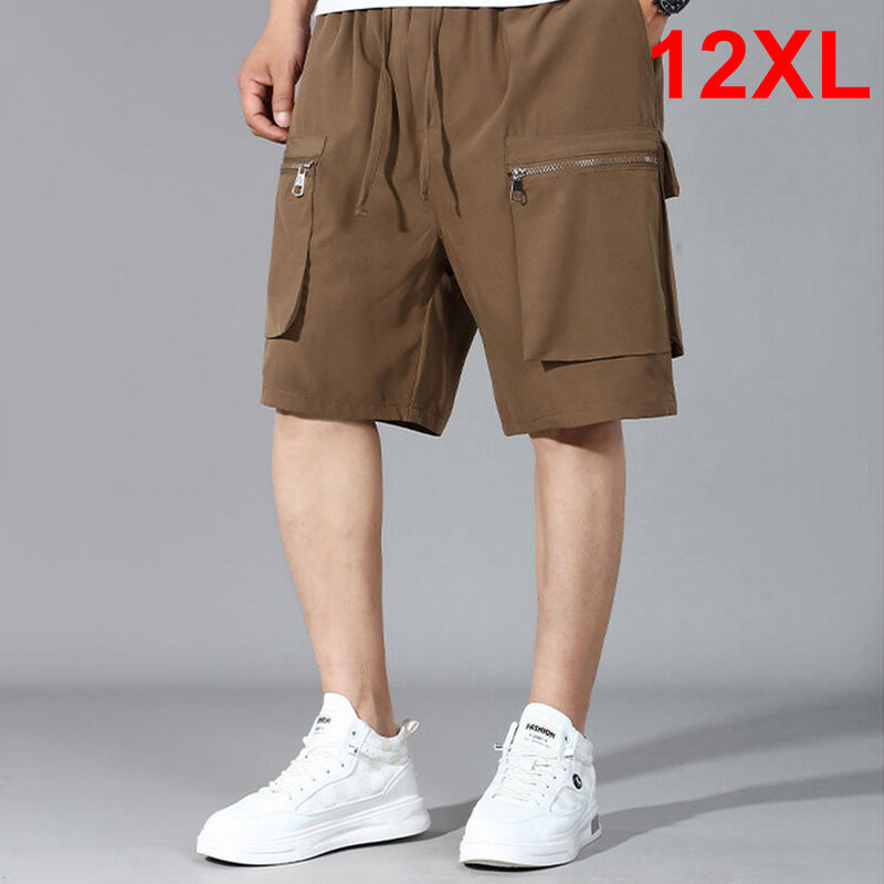 Celana pendek kargo pria, celana pendek kargo musim panas ukuran besar 12XL 11XL Fashion kasual celana pendek pria pinggang elastis bawah ukuran besar 12XL
