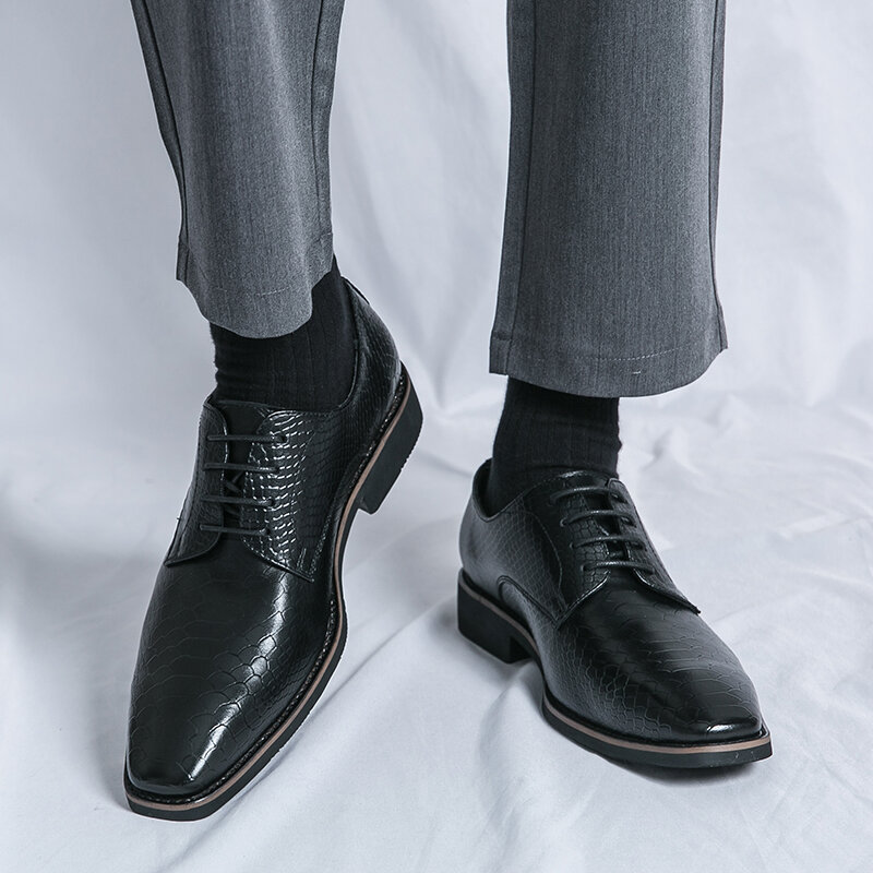 BrandMen-zapatos Oxfords sin cordones para hombre, calzado clásico de cuero con punta estrecha, a la moda, para negocios, novedad