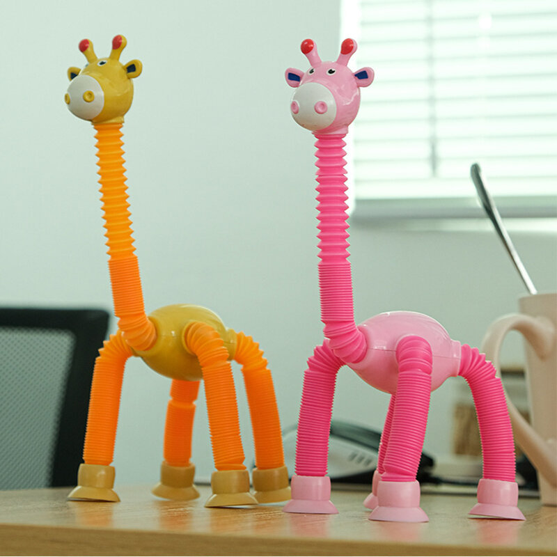 Children's Suction Cup Giraffe Toys Pop Tube Suction Cup Pipe Cups Telescopic Giraffe Children's Telescopic Tube Toys for Girls