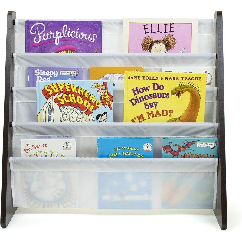 Espresso/estante de libros blanco para niños, estantería de almacenamiento, 4 niveles