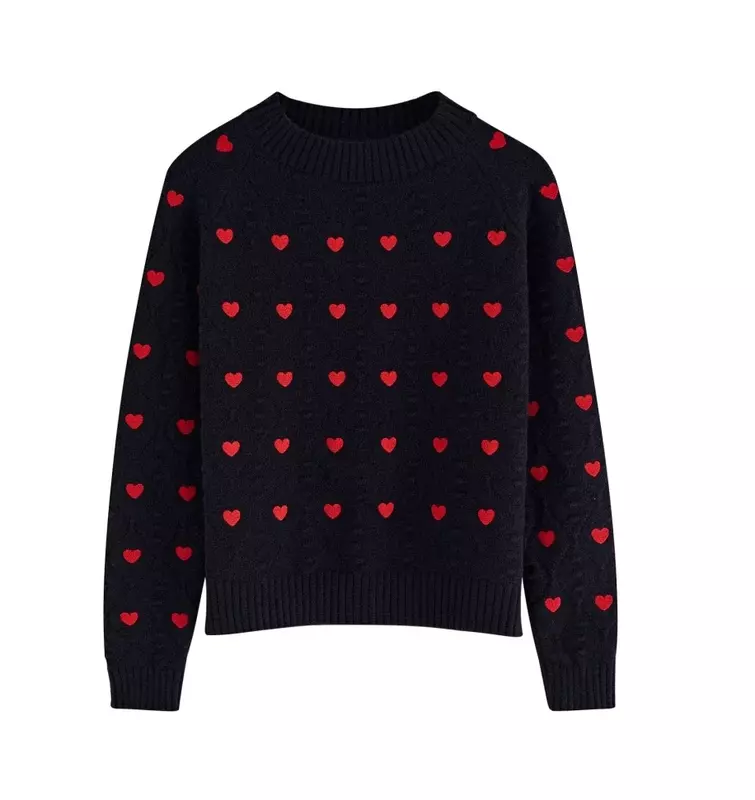 New Women Love Printed Knitted Sweater Casual Crew Neck Long Sleeve Sweet Pullover Sweaters Female High Street Jumpers
