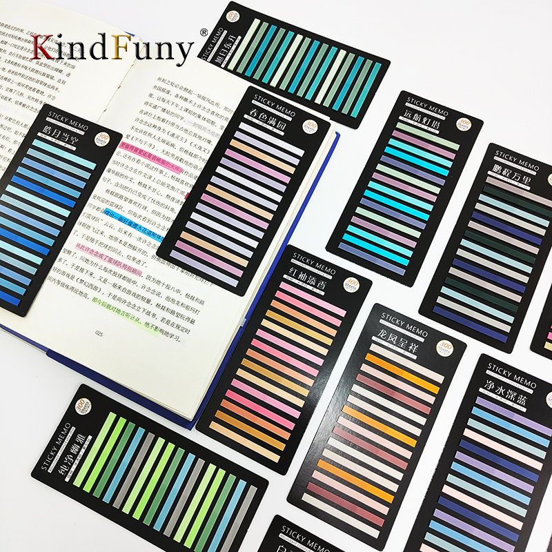 KindFuny 4800Sheets 16PCS канцелярия PET Sticky Stickers Notes Memo Pad Notes Macaron Color Bookmarks Notepad School Stationery