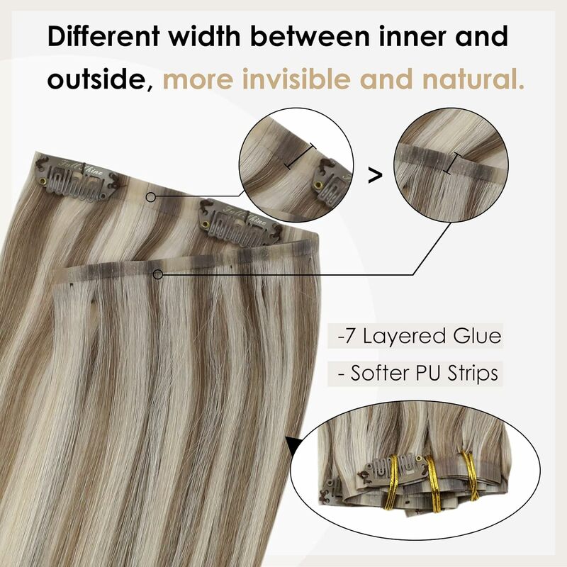 Full Shine Clip In Hair Extensions Human Hair 120G Naadloze Onzichtbare Clip In Extensions Human Hair Remy Balayage Blonde Kleur