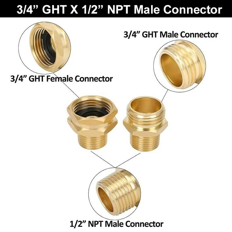 4Pcs Brass Garden Hose Fittings 3/4" GHT x 3/4" NPT Male Hose Connector 3/4" GHT x 1/2" NPT Male Water Pipe Adapter with Washers