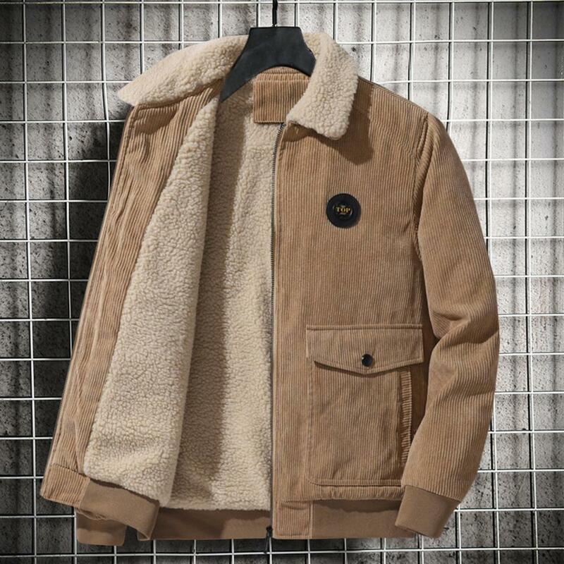 스타일리시 남성 코트, 단색, 세탁 가능, 카고 재킷, 방풍 턴다운 칼라 재킷