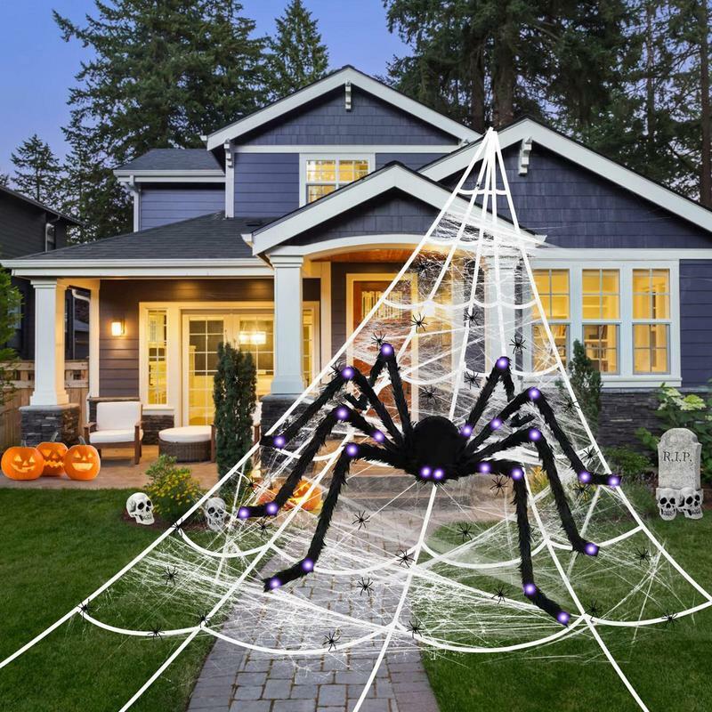 Laba-laba hitam Halloween laba-laba bercahaya LED laba-laba menakutkan Halloween dekorasi alat peraga untuk pesta luar ruangan rumah Bar rumah hantu