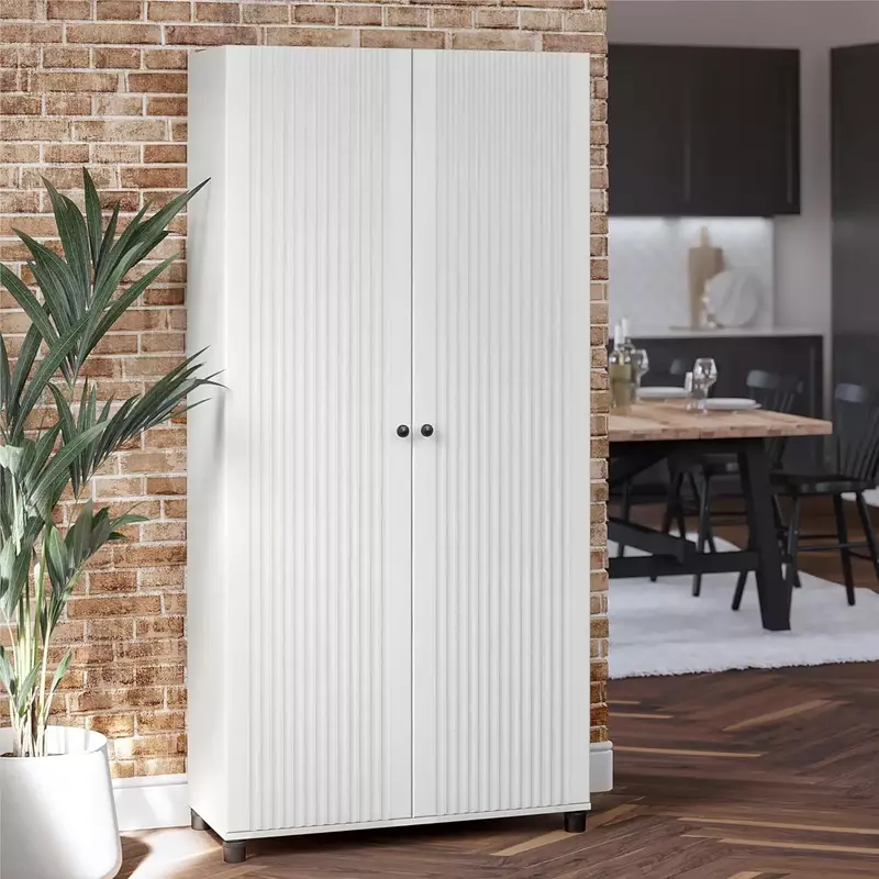Evolution Kendall-armario de almacenamiento de 2 puertas, 36 "de ancho, color blanco estriado