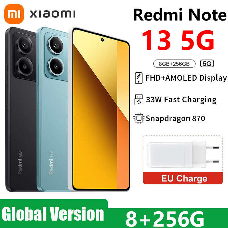 Xiaomi-Smartphone Redmi Note 13 5G, versión Global, 8GB + 256GB, Dimensity 6080, 120Hz, Pantalla AMOLED de 6,67 pulgadas, cámara de 108MP, 33W, NFC