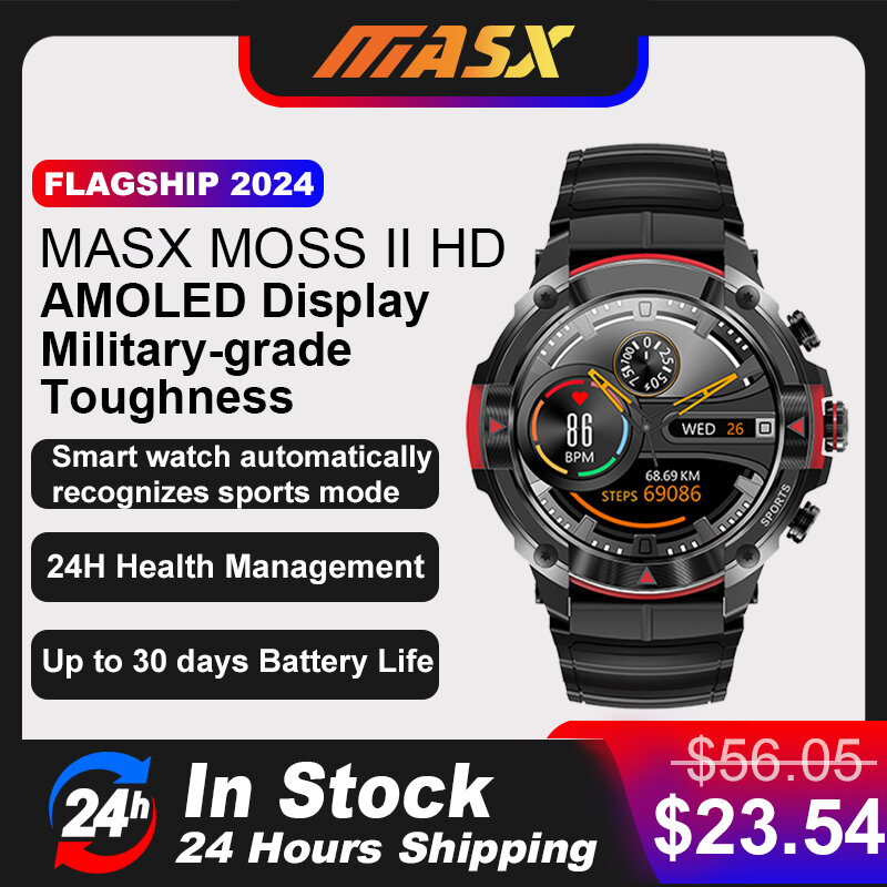 MASX MOSS iijam tangan pintar 1.43 "layar AMOLED, panggilan bluetooth 420mAH ketangguhan kelas militer tahan air jam tangan olahraga pria