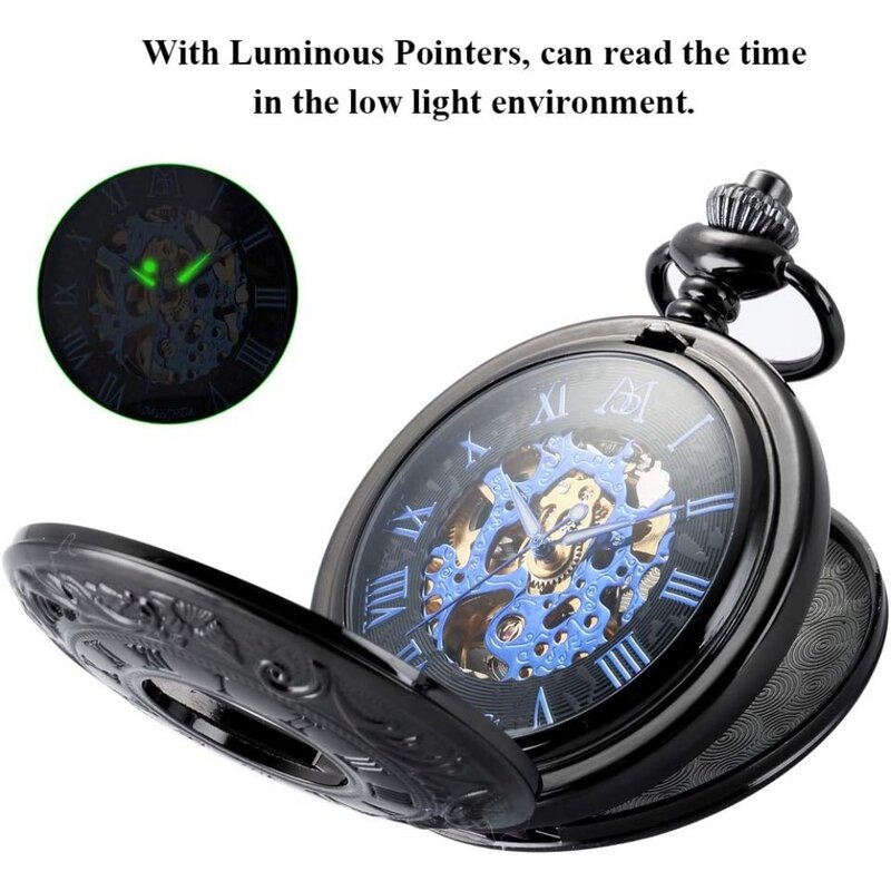 Mechanical Pocket Watch Retro Flap Hollow Necklace  Watch With Roman Numerals Skeleton Pocket&Fob Watches Vintage pocket watch