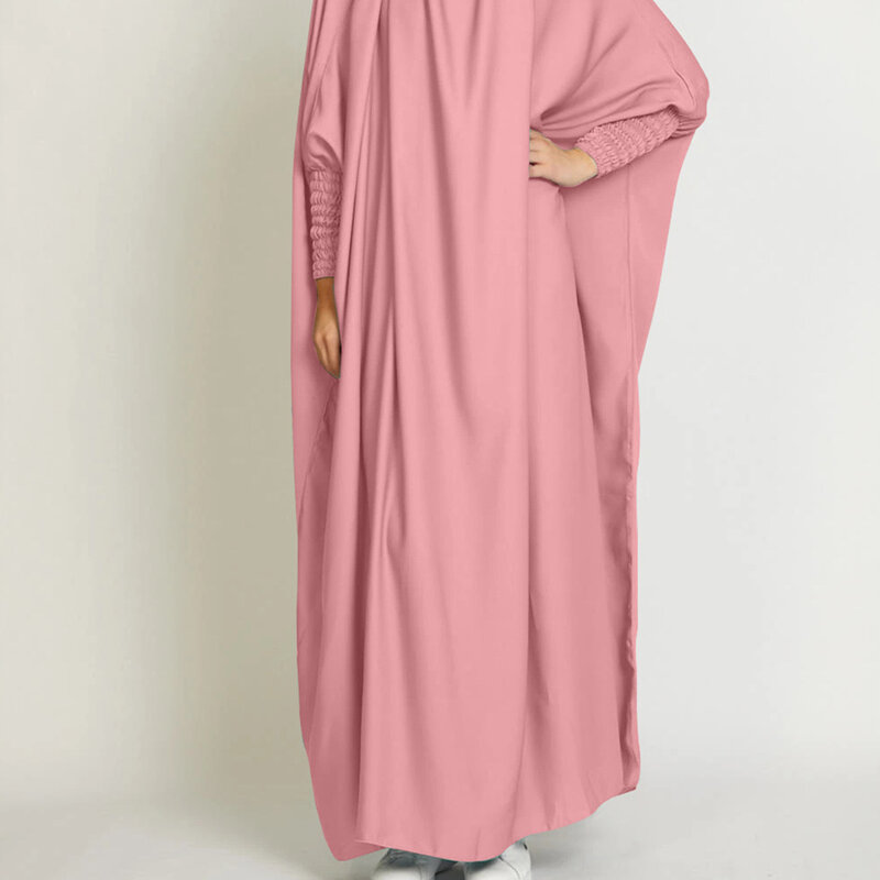 ثوب إسلامي بأكمام طويلة للنساء ، بلون واحد ، عباية مع حجاب بغطاء رأس ، ملابس مقاس واحد ، عباية شاملة ، طقم 2