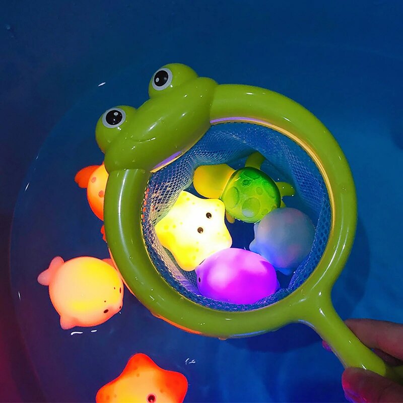 Brinquedos de banho de animais bonitos do bebê brinquedos de água de natação brinquedos de banho macios com água figuras de animais de pesca net para crianças engraçado presente