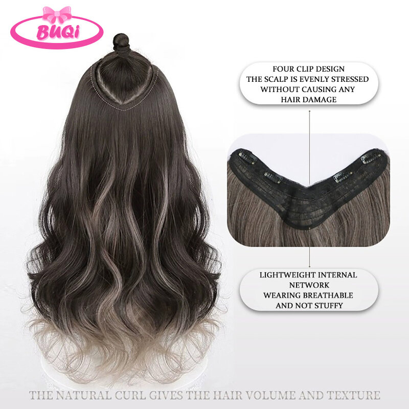 BUQI Synthetic Invisable Straight Hair Pads Clip In One Piece Increase hair volume Hair Extensions Top Side Cover