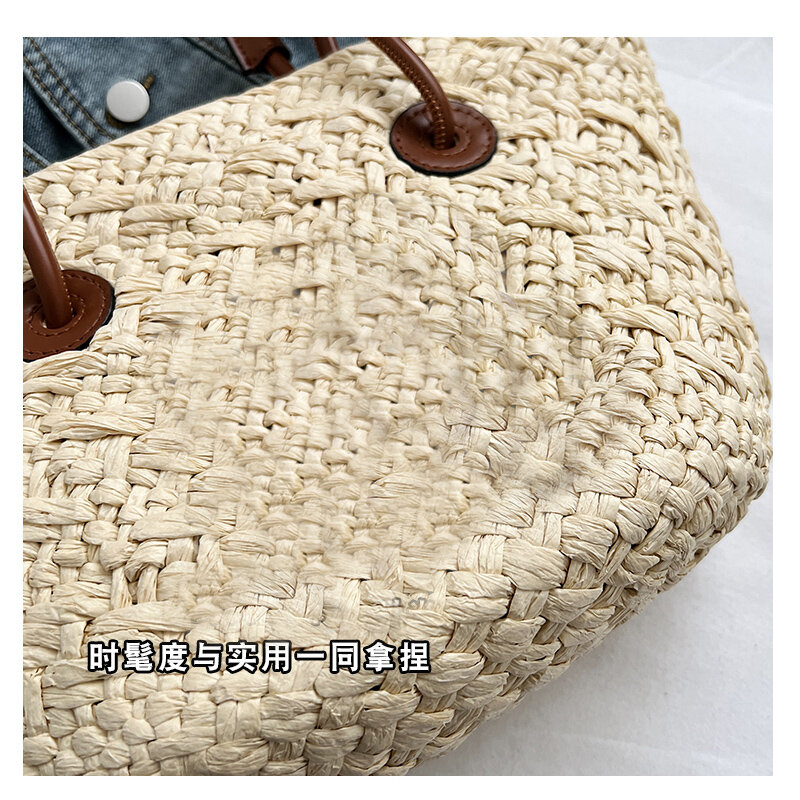 Exclusive Logo Made Woven Shoulder Bag, Large Capacity White Woven Bag, Surprise Gift, Seaside Vacation Item