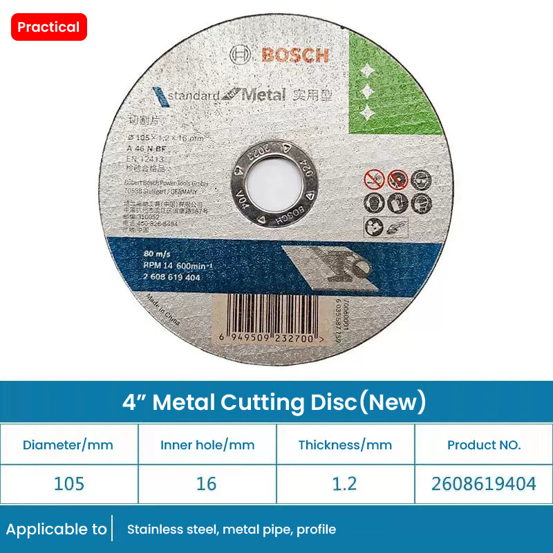 Bosch Pratical Metal Cutting Discs 105x16x1.2Mm Angle Grinder Grinding Wheels En12413 for Carbon Metal Wood Cut Off Wheel 1/5/10