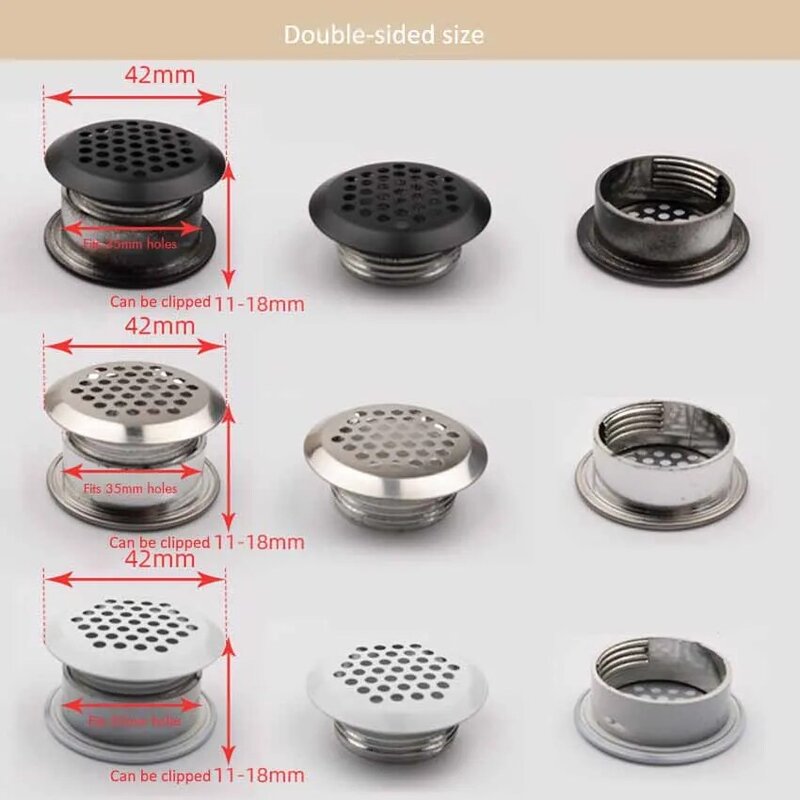 5pcs Stainless Steel Double-Sided Adjustment Vent Cover Furniture Air Vent Louver Ventilator Grille Cover For Shoe Cabinet