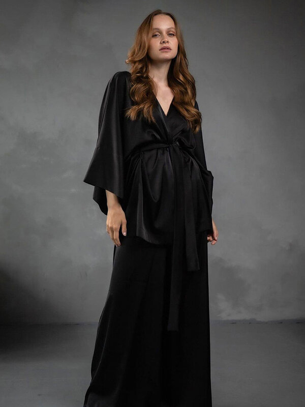 Женское ночное белье Marthaqiqi с длинным рукавом, комплект из 3 предметов, сексуальное нижнее белье, пижама с длинным рукавом, пижама с V-образным вырезом, одежда для сна на шнуровке, брюки, Ночной костюм