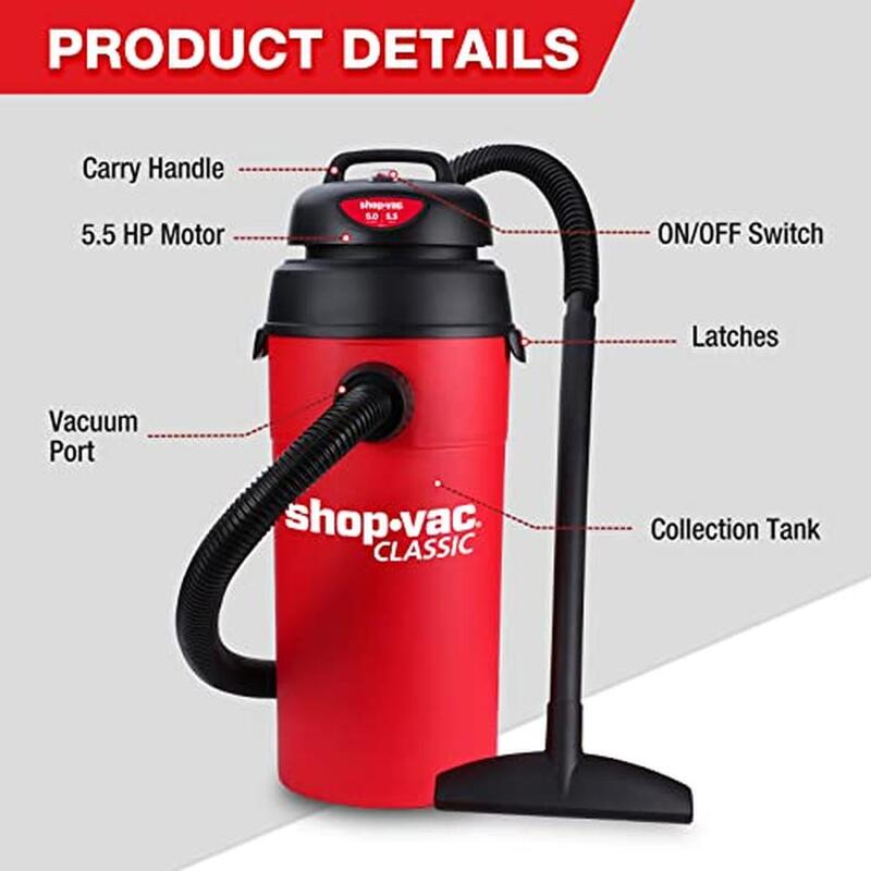 5.5 Peak HP Wet Dry Vacuum Wall Mounted Shop Vac with Extra Long Hose & Accessories Kit