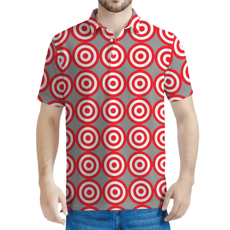 Buntes Darts-Muster-Polos hirt für Männer Sommer 3d gedruckt Bullseye Kurzarm Tops coole Straße Revers T-Shirts Knopf T-Shirt
