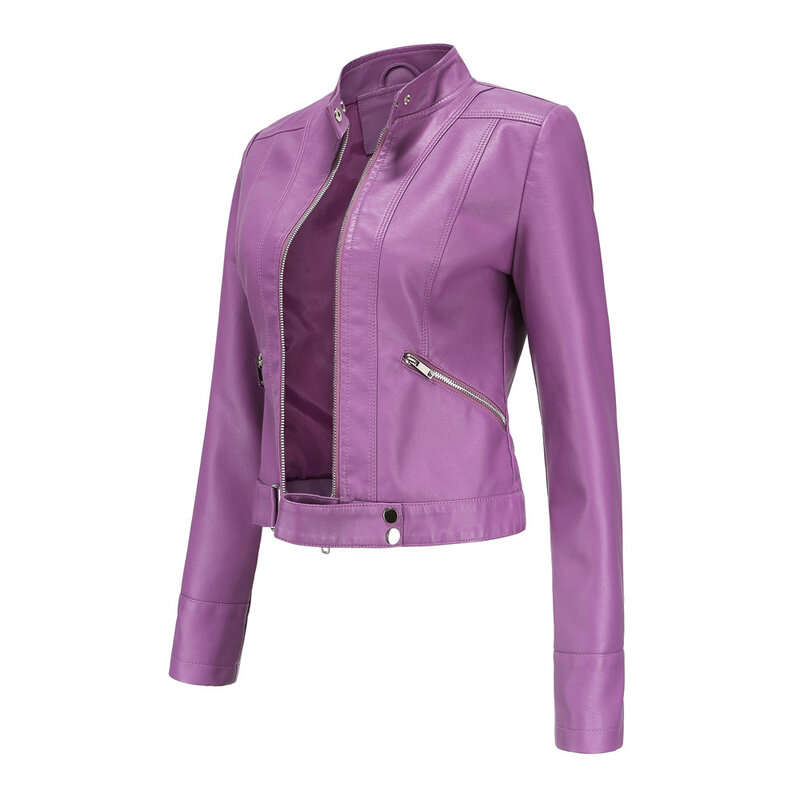 Jaqueta de couro feminina, casaco curto, gola pequena, roupas finas, primavera e outono, nova, 2024