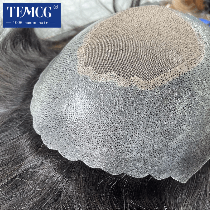Mono Top con gasa duradera para hombres, tupé transpirable de PU, peluca de cabello humano 100% Natural, sistemas Exhuast
