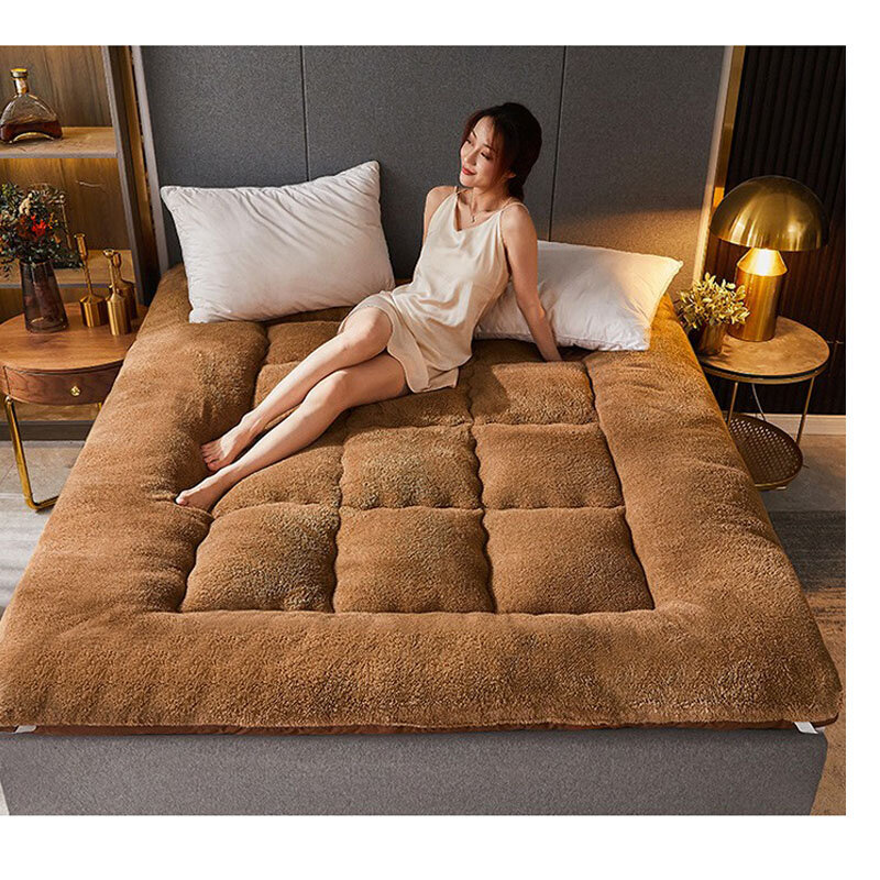 Colchón de cama de felpa gruesa para invierno, cama cálida, muebles de dormitorio, Tatami suave, alfombrilla plegable para dormir