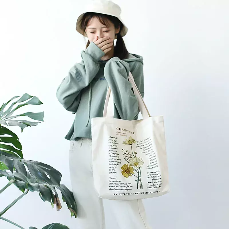 Tas belanja bahu wanita kanvas sastra Retro tas tangan wanita Tote tas belanja ramah lingkungan katun besar untuk wanita 2022