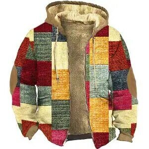Men's Parkas Long Sleeve Coat Colorful Color Block Print Warm Jacket for Men/Women Thick Clothing Outerwear