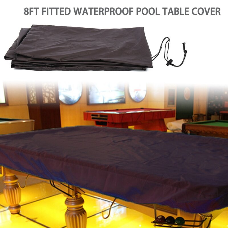 Capa de mesa impermeável durável da piscina do bilhar 8ft com cordão para a tabela do retângulo, preto