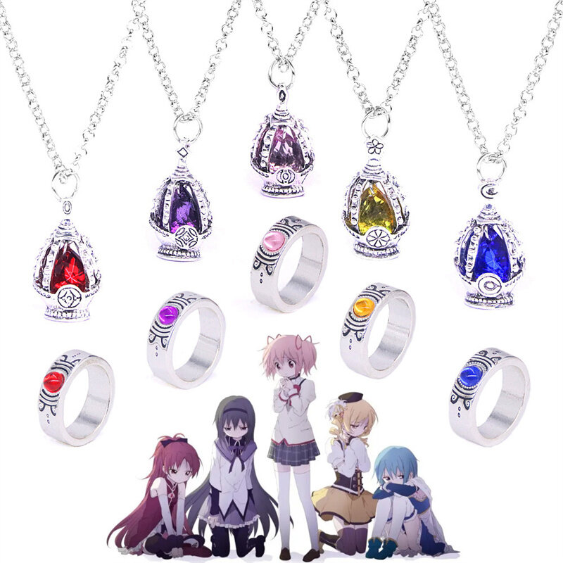 Anime Puella Magi Madoka Magica Soul Gem Necklace Pendant Ring  Set Cosplay Prop Jewelry