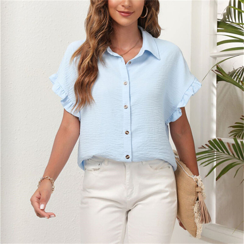 Женская шифоновая блузка с коротким рукавом и V-образным вырезом