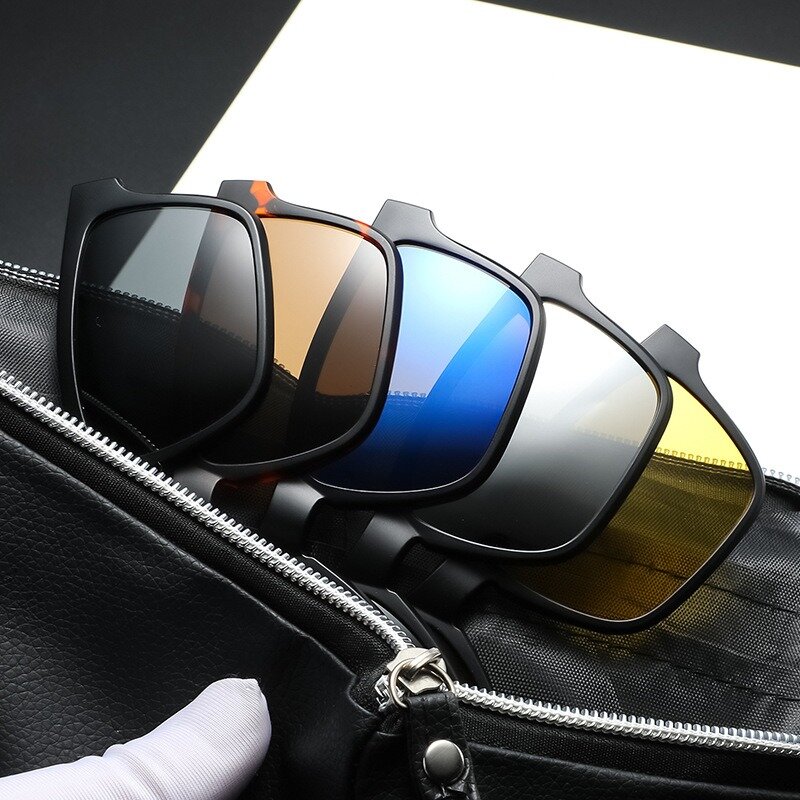 Montura de gafas para hombre, lentes de sol polarizadas con Clip de 5 piezas, magnéticas, UV400, 2502