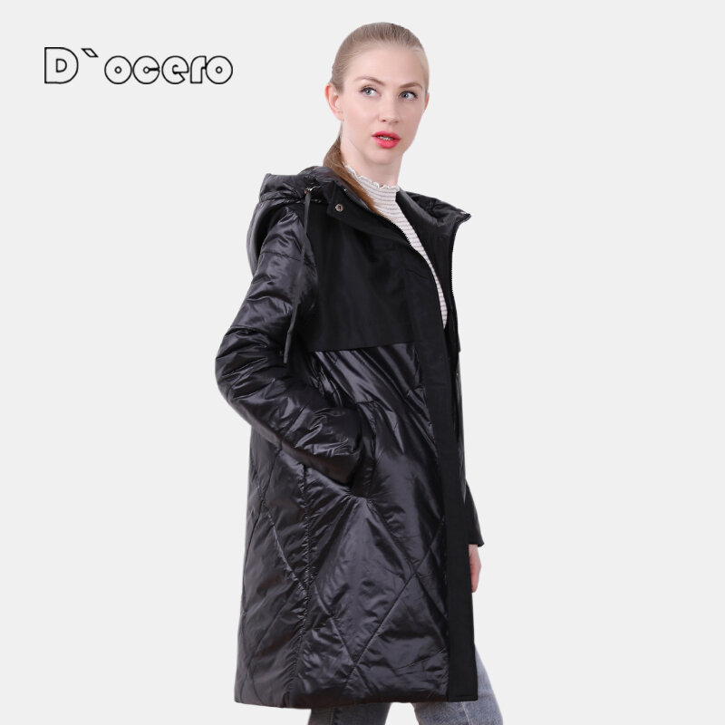 D'OCERO-봄 가을 여성 자켓, 고품질 후드 롱 파카, 퀼트, 얇은 코튼, 방풍 의류, 2022 년 신상품