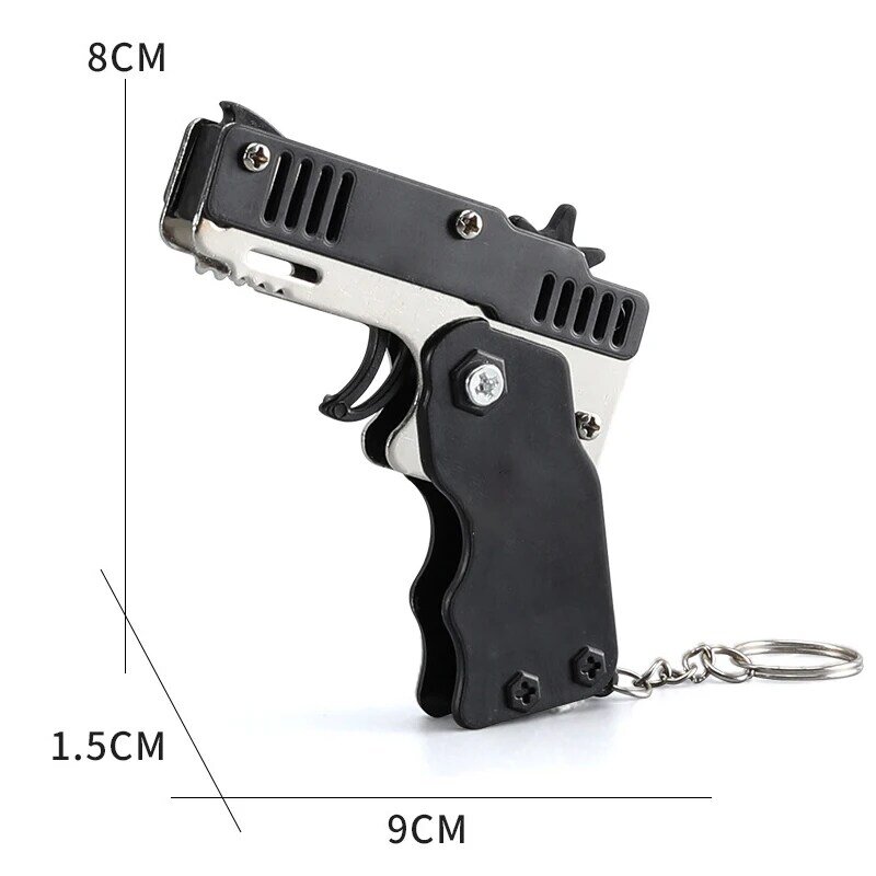 1PCS พวงกุญแจปืนยืดหยุ่นหนังยางรัดปืนปืนยิงปืนเด็กปาร์ตี้กลางแจ้งพับปืนของขวัญแฟน Fidget ของเล่น