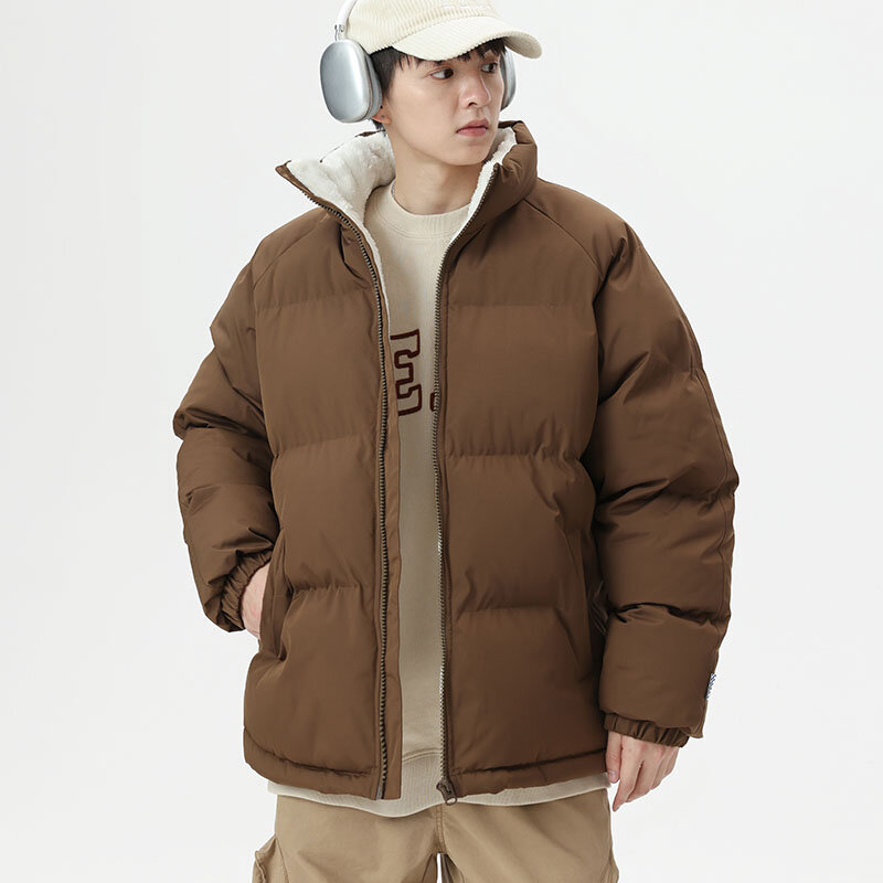 2023 gruba ciepła kurtka zimowa męska nowa moda puchowa kaszmirowa kurtka podszyta bawełną luźny płaszcz męski o dużych rozmiarach 4XL