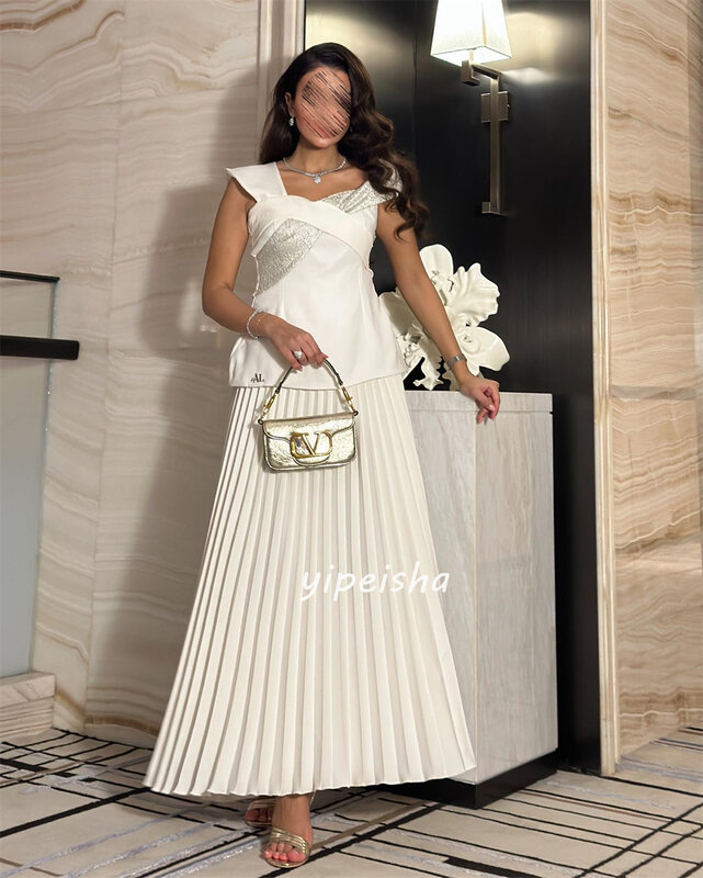 Elegante Jersey plisado con lentejuelas Línea A festoneado Midi vestidos de celebridades moda Unisex exquisita alta calidad a juego