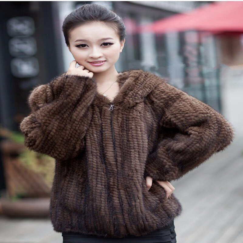 ผู้หญิงหรูหราใหม่ธรรมชาติ Mink ขนสัตว์ Mink Fur Jacket All-Match ถัก Mink Fur เสื้อโค้ทไซส์ใหญ่4XL Gratis Ongkir