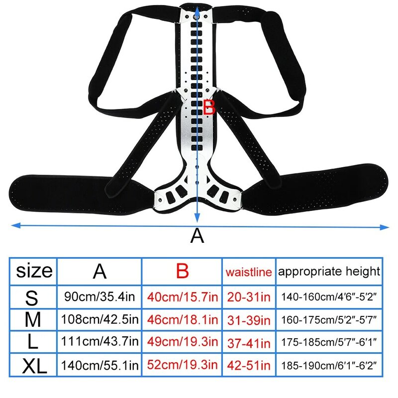 Corretor de postura de costas e ombros, cinta de suporte para lombar, corcunda, previne dor em compressão, 1 peça