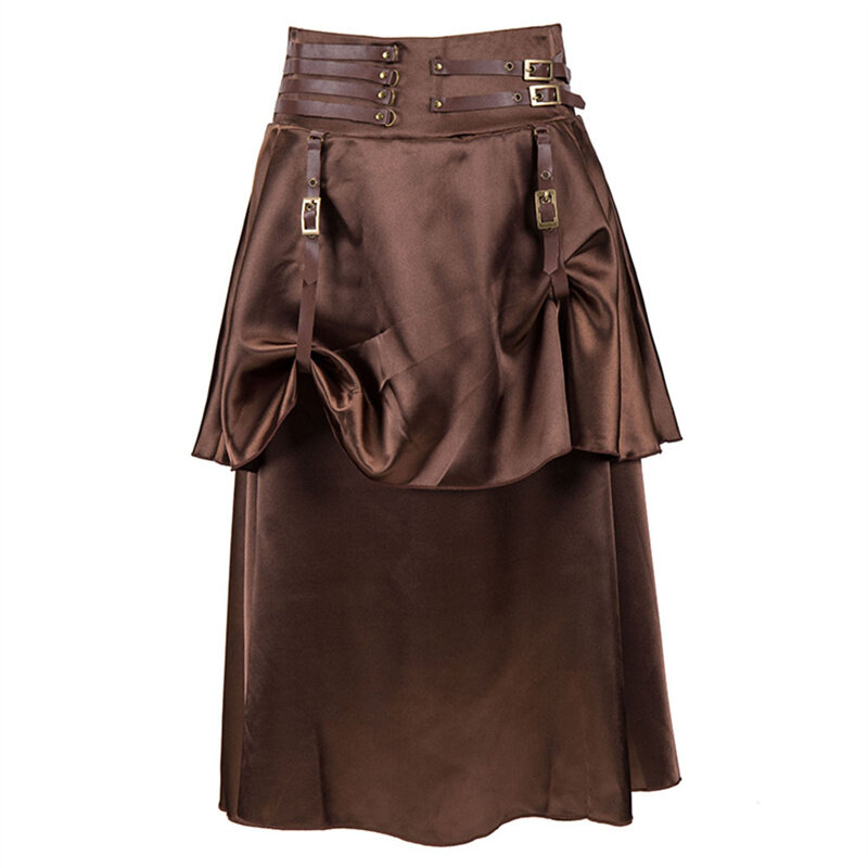 Jupe corset steampunk pour femme, costume court, jupon punk, jupe en cuir marron pour Halloween, Ren Faire