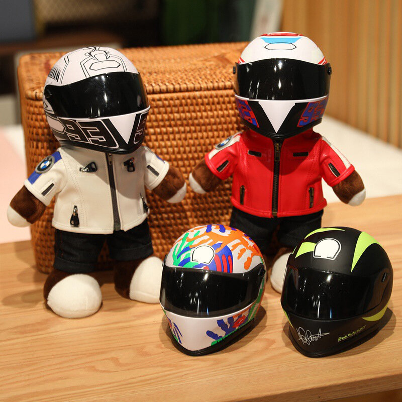 ミニヴィンテージベアモーターサイクルヘルメット,デコレーション,キュートなおもちゃアクセサリー16cm
