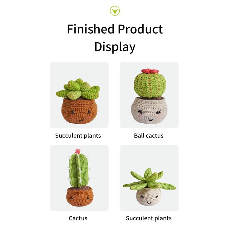 Iniciante Crochet Kit para adultos e crianças, Aprenda Coleção Planta Acrílica, 4 Pacotes