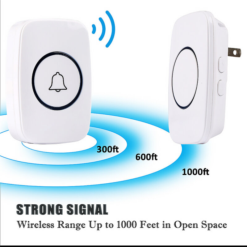 Wireless Smart Doorbell IP44 Waterproof Doorbell with Receiver and Transmitter US