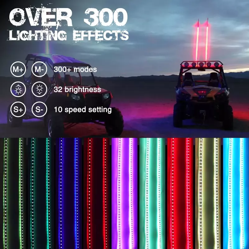 2PCS 4FT APP Remote Control Spiral LED Whip Lights Lighted Antenna Whips For ATV Polaris Can-Am SXS Polaris RZR 4x4 Vehicles
