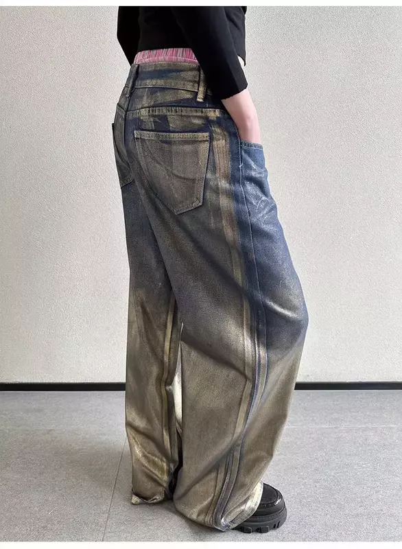 Pantalone da donna in argento blu lucido abbigliamento da lavoro femminile 1 pezzo pantaloni larghi Casual larghi a gamba larga