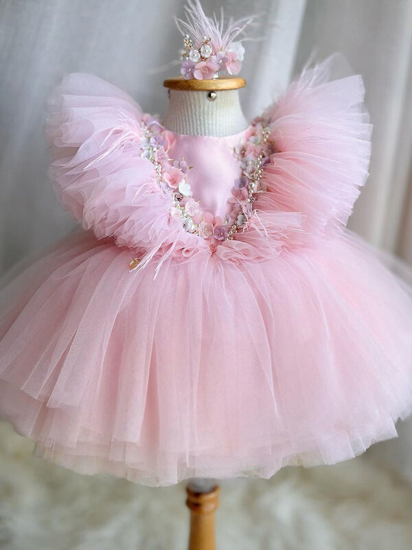 Flower Princess dresses splendido fluffy tulle Sweet pink dress Summer girls runway host piano performance gown 1-12 anni